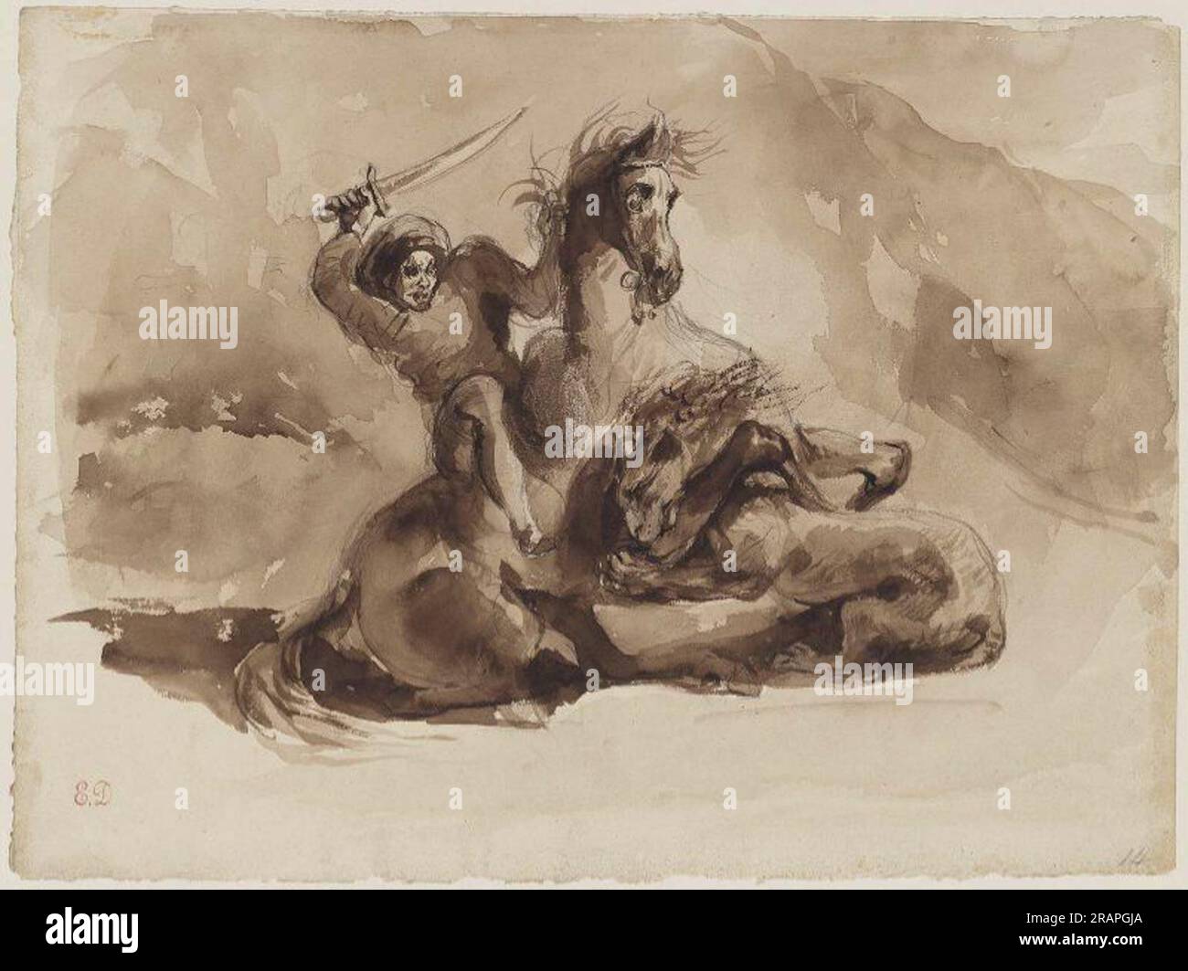 Cheval et cavalier attaqués par un Lion par Eugène Delacroix Banque D'Images