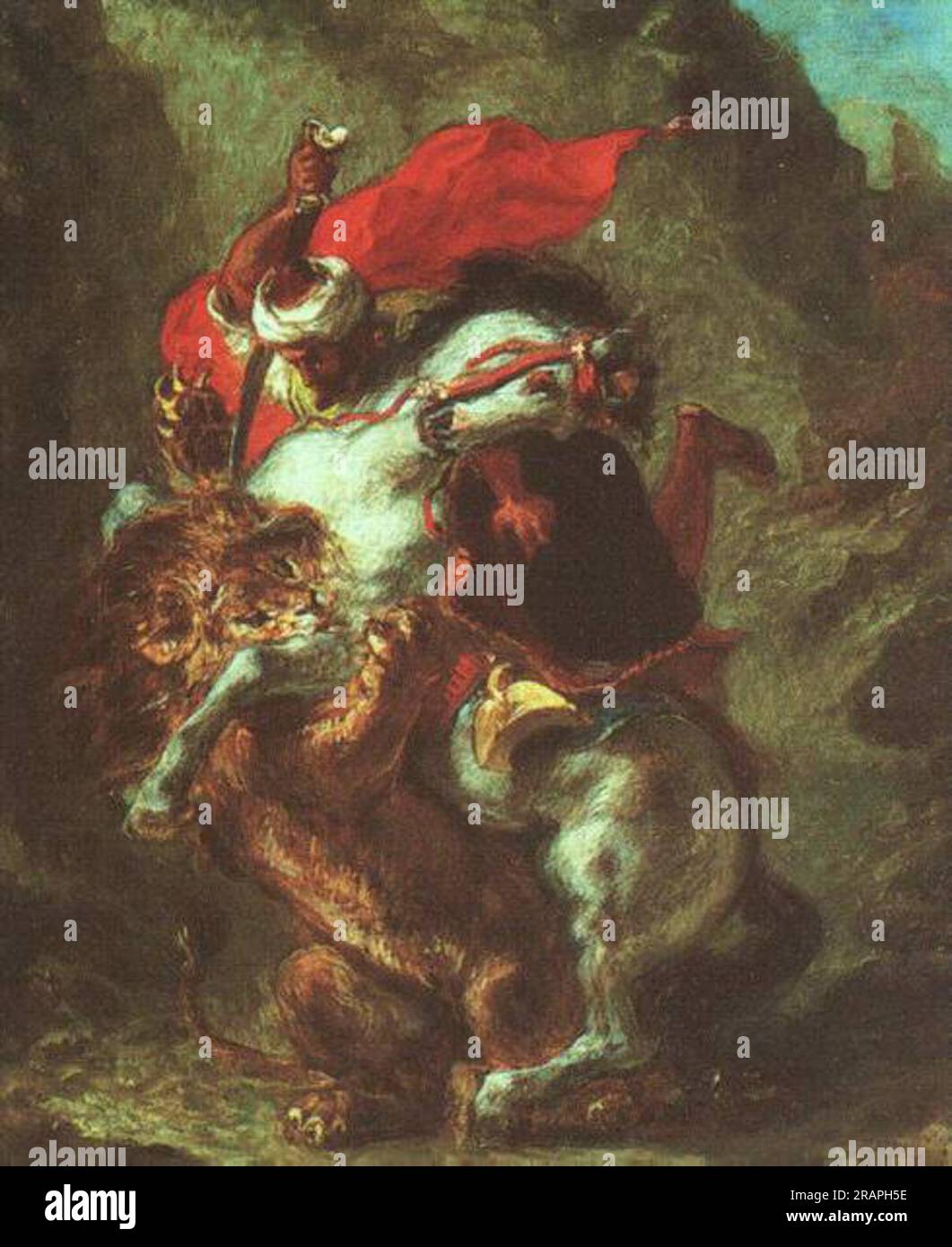 Cavalier arabe attaqué par Lion 1850 par Eugène Delacroix Banque D'Images