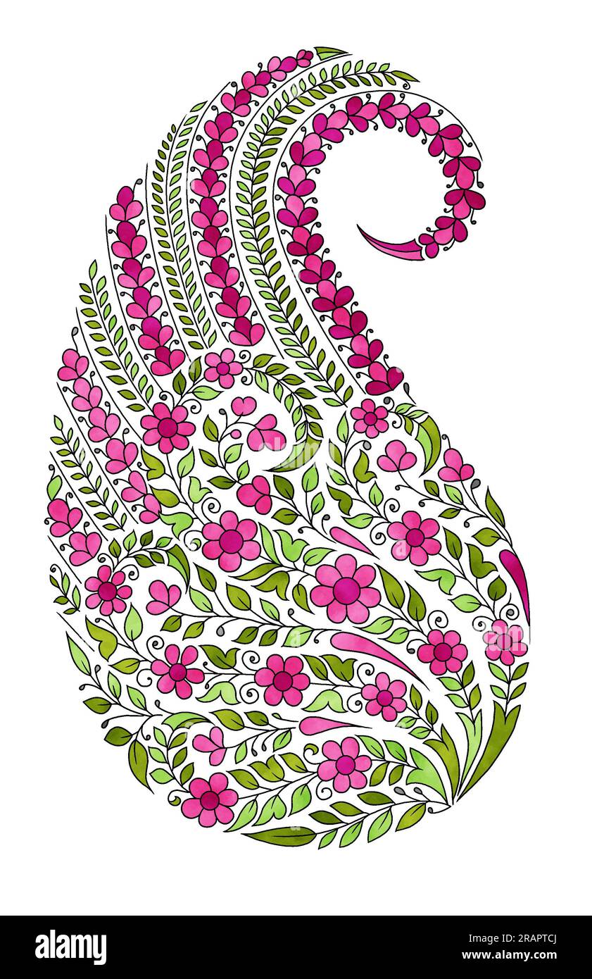 Un beau cachemire fleuri abstrait pour créer de nouveaux vêtements avec des fleurs et des feuilles colorées tendance. Banque D'Images