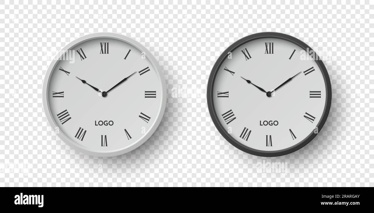 Vector 3D horloge de bureau murale ronde avec cadran d'horloge blanc, gros plan isolé. Montres, modèle de conception, maquette pour le marquage, Publicité. Vecteur simple Illustration de Vecteur