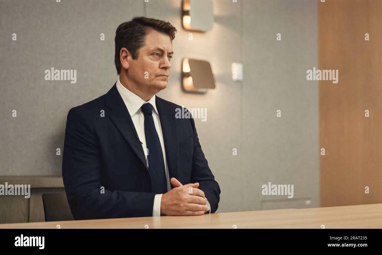 ÉTATS-UNIS. Nick Offerman dans une scène du nouveau film de (C)Columbia Pictures : Dumb Money (2023). Intrigue : Dumb Money est l'ultime conte David vs Goliath, basé sur l'histoire vraie folle de gens ordinaires qui ont retourné le script sur Wall Street et sont devenus riches en transformant GameStop (oui, le magasin de jeux vidéo du centre commercial) en la société la plus en vogue au monde. Réf : LMK110-J10047-040723 fourni par LMKMEDIA. Editorial uniquement. Landmark Media n'est pas le propriétaire des droits d'auteur de ces images fixes de films ou de télévision, mais fournit un service uniquement pour les médias reconnus. pictures@lmkmedia.com Banque D'Images