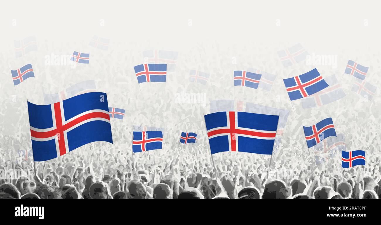 Foule abstraite avec drapeau de l'Islande. Les peuples protestent, la révolution, la grève et la manifestation avec le drapeau de l'Islande. Illustration vectorielle. Illustration de Vecteur