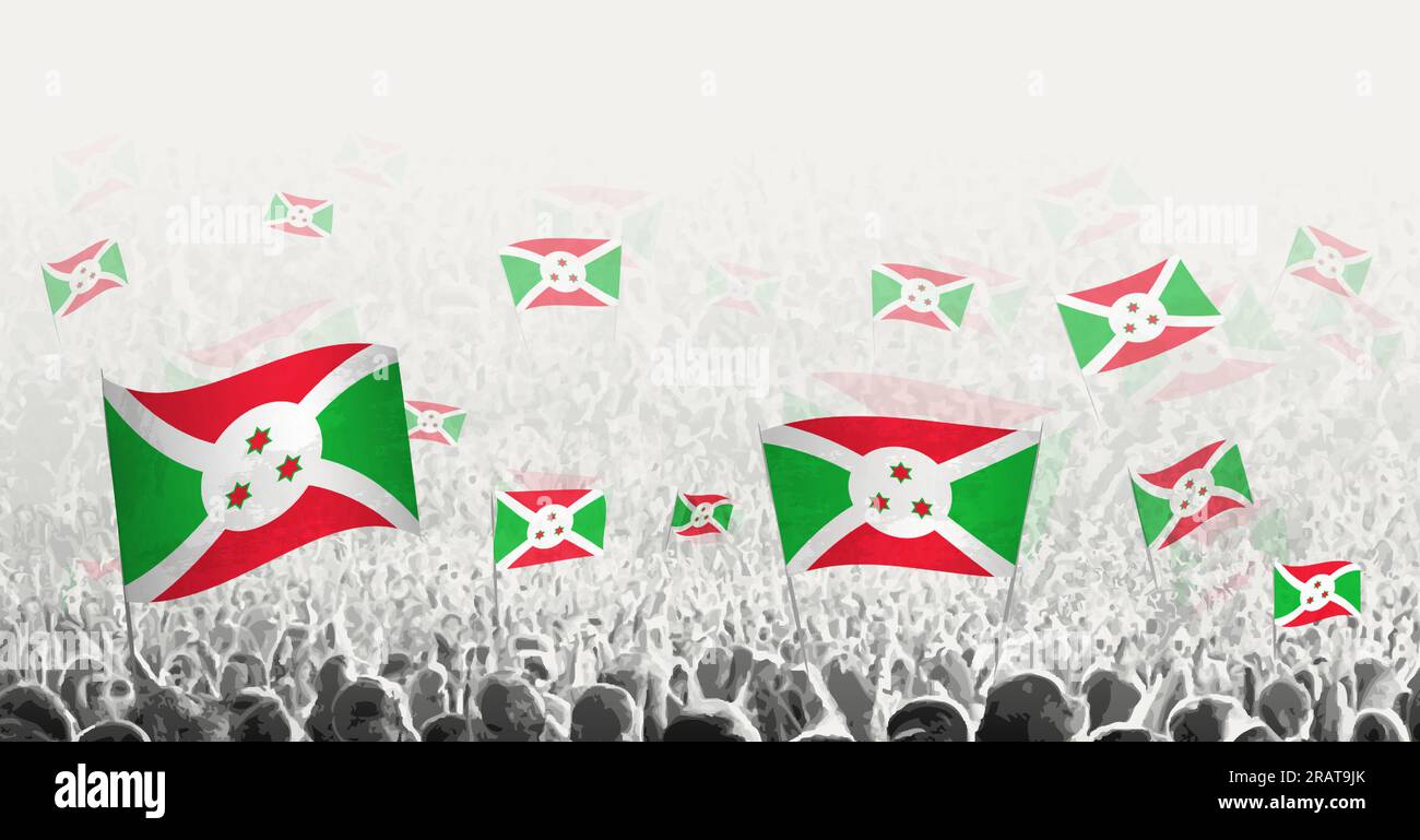 Foule abstraite avec drapeau du Burundi. Les peuples protestent, révoltent, frappent et manifestent avec le drapeau du Burundi. Illustration vectorielle. Illustration de Vecteur