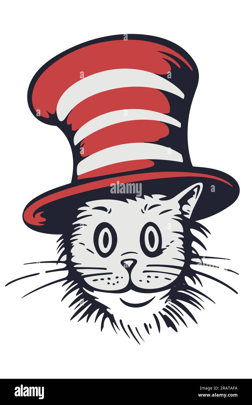 Dr Seuss chat dans le chapeau. Chapeau, moustaches. Vecteur Illustration de Vecteur