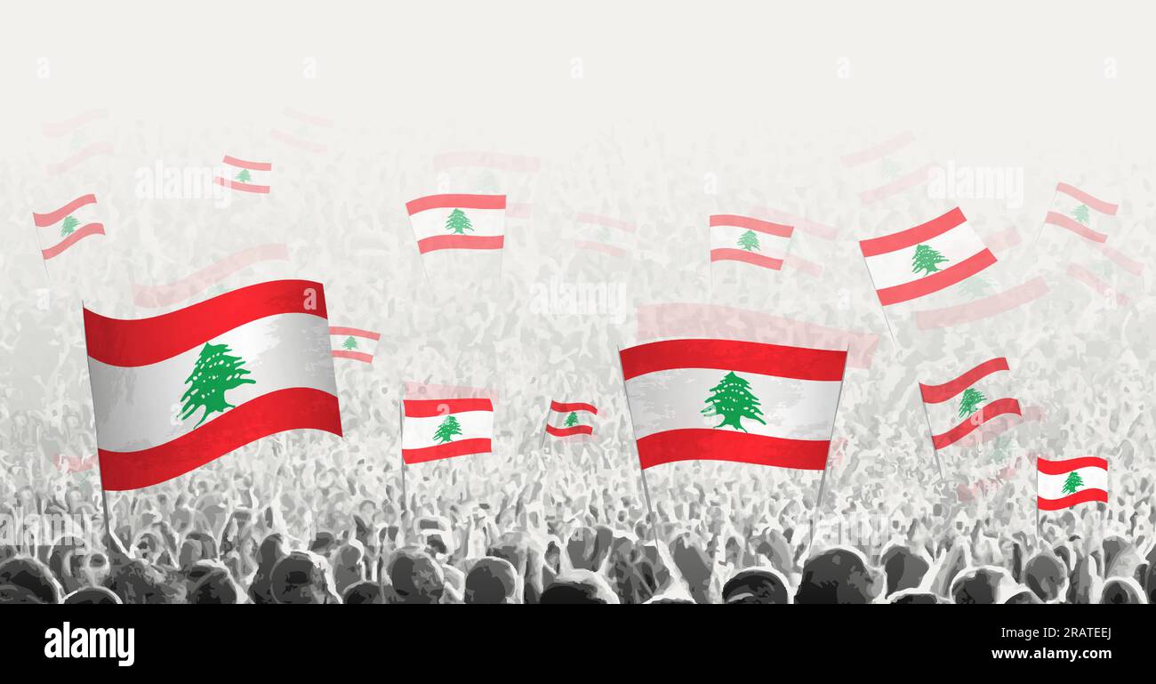 Foule abstraite avec drapeau du Liban. Les peuples protestent, la révolution, la grève et la manifestation avec le drapeau du Liban. Illustration vectorielle. Illustration de Vecteur