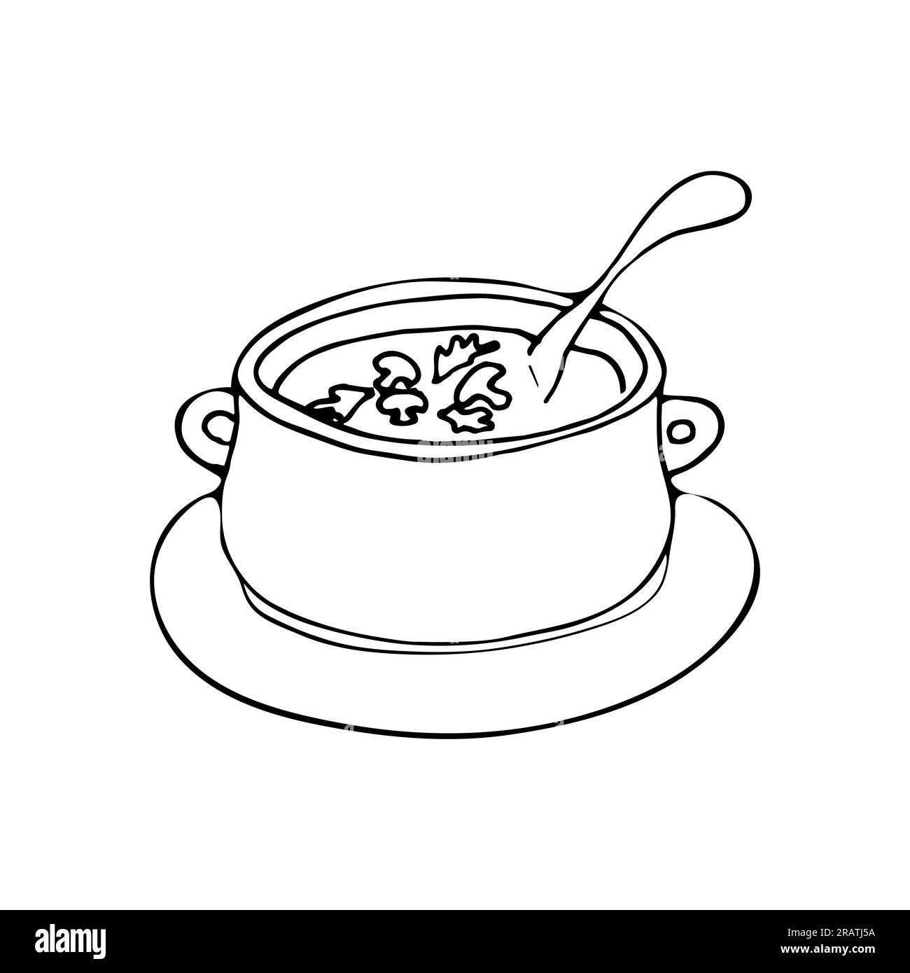 Bol de soupe simple dessiné à la main. Illustration vectorielle sur fond blanc. Bol de soupe style Doodle Illustration de Vecteur