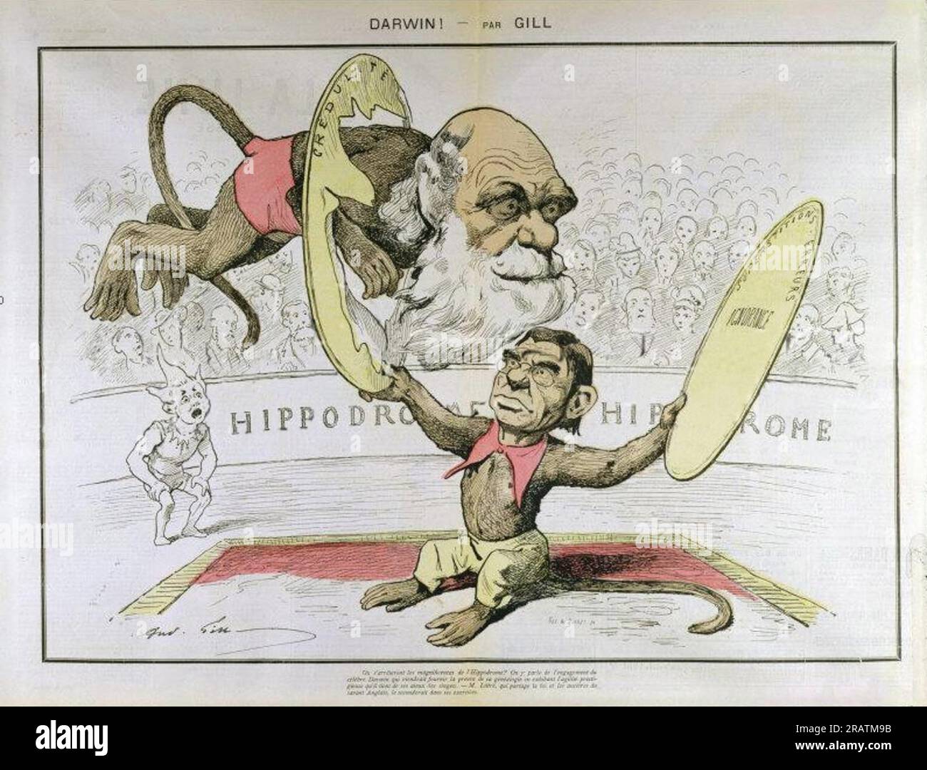 Caricature de Charles Darwin et Émile Littré 1878 par André Gill Banque D'Images