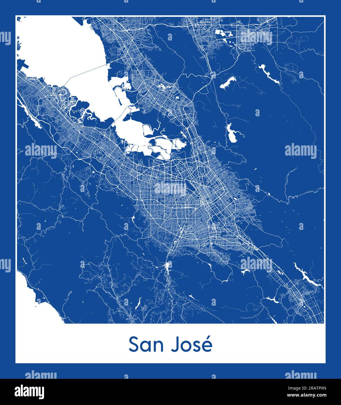 San Jose États-Unis Amérique du Nord carte de la ville illustration vectorielle d'impression bleue Illustration de Vecteur
