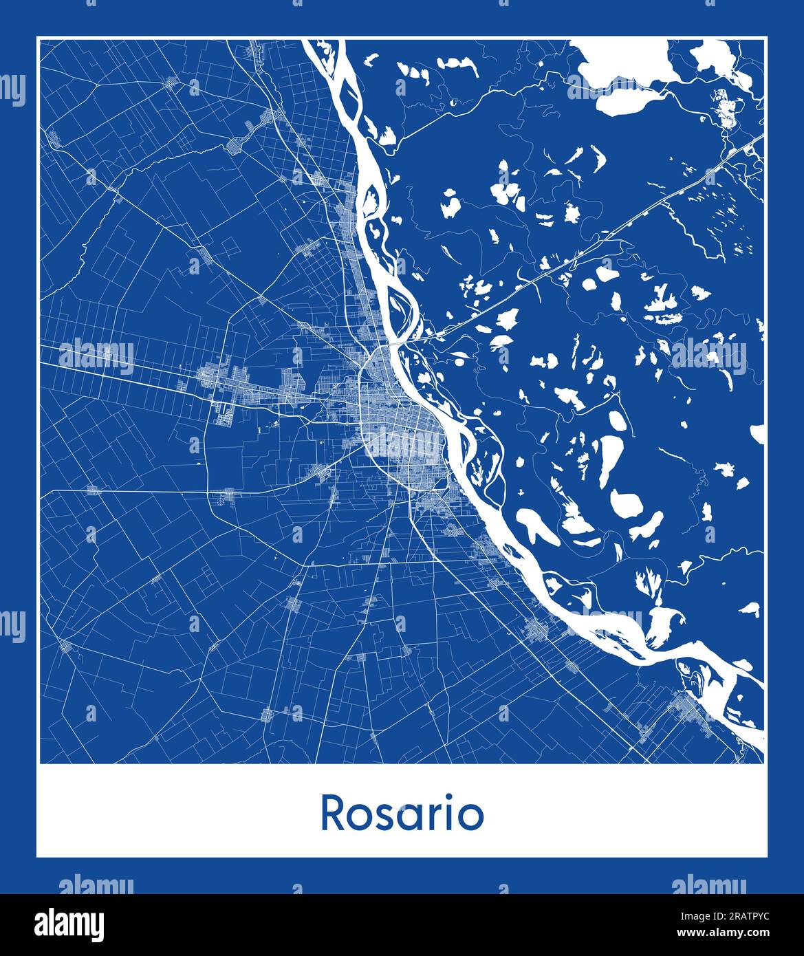 Rosario Argentine Amérique du Sud carte de la ville illustration vectorielle d'impression bleue Illustration de Vecteur