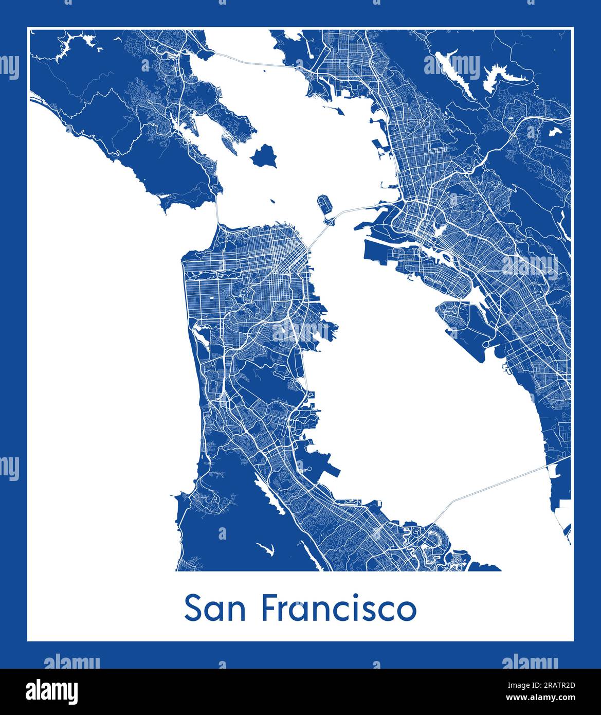 San Francisco États-Unis Amérique du Nord carte de la ville illustration vectorielle d'impression bleue Illustration de Vecteur