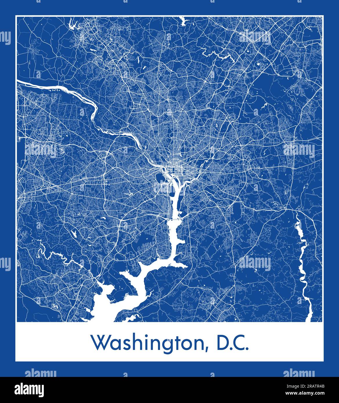 Washington D. C. États-Unis Amérique du Nord carte de la ville illustration vectorielle d'impression bleue Illustration de Vecteur