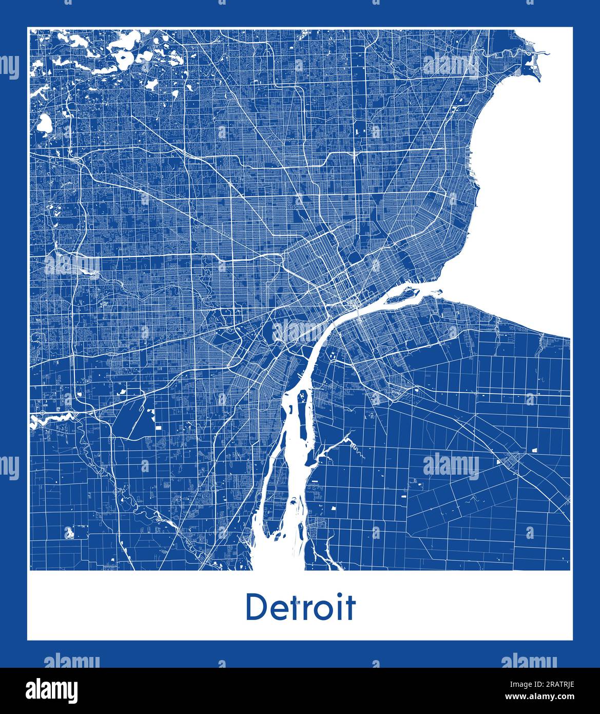 Detroit États-Unis Amérique du Nord carte de la ville illustration vectorielle d'impression bleue Illustration de Vecteur