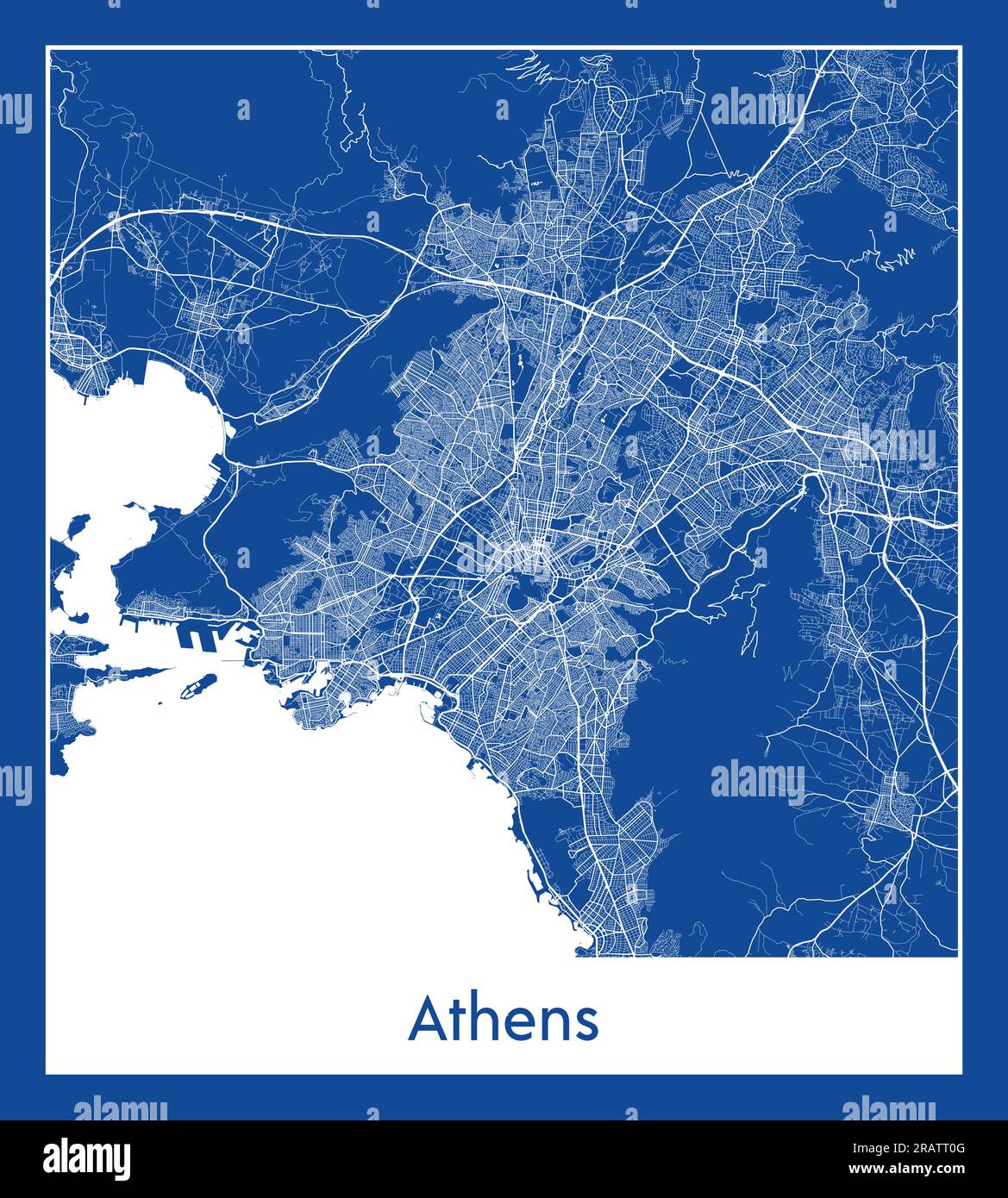 Athènes Grèce Europe carte de la ville illustration vectorielle d'impression bleue Illustration de Vecteur
