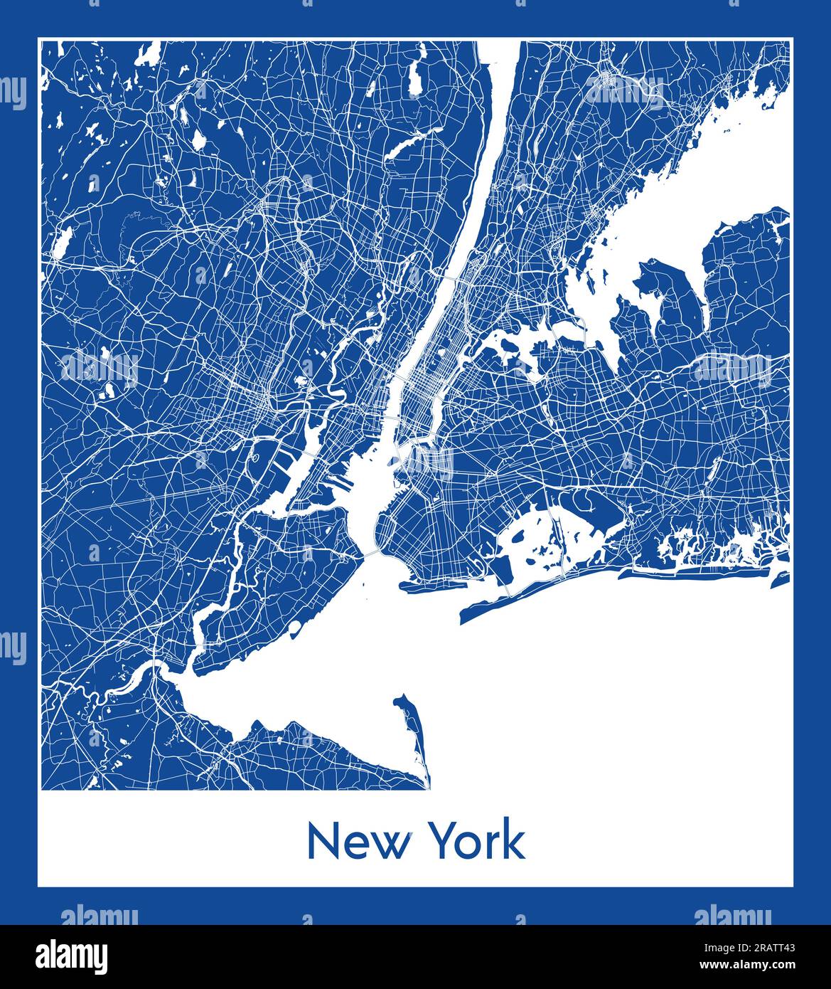 New York États-Unis Amérique du Nord carte de la ville illustration vectorielle d'impression bleue Illustration de Vecteur
