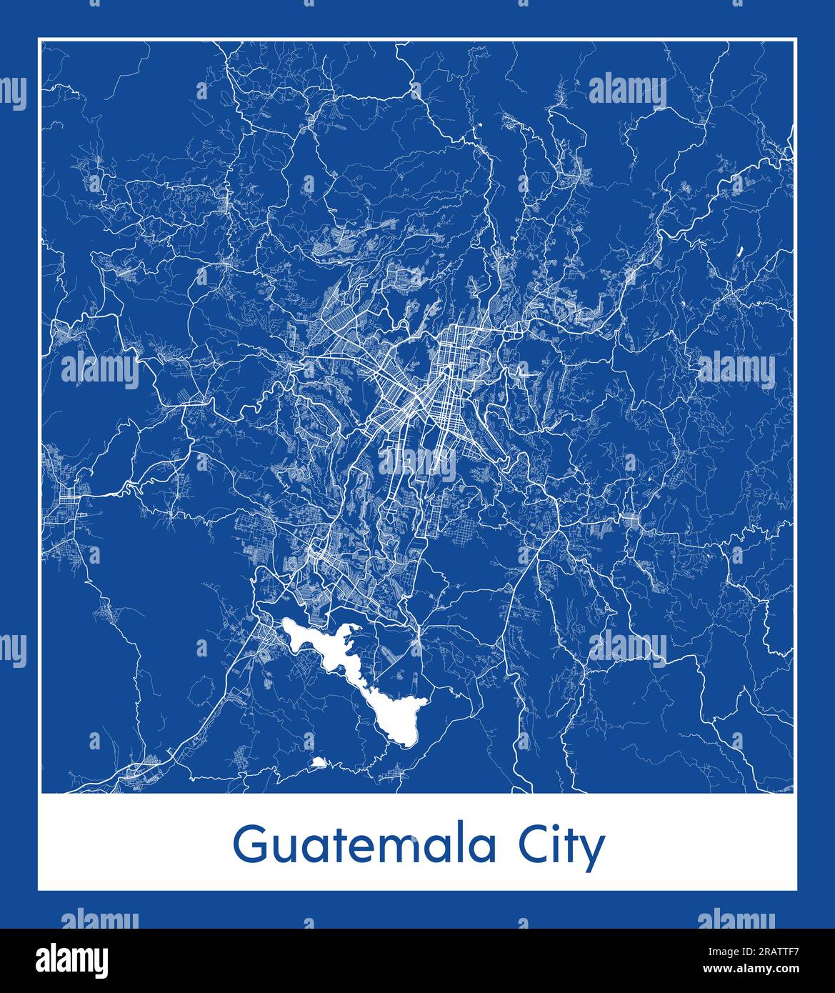 Guatemala City Guatemala Amérique du Nord carte de la ville illustration vectorielle d'impression bleue Illustration de Vecteur