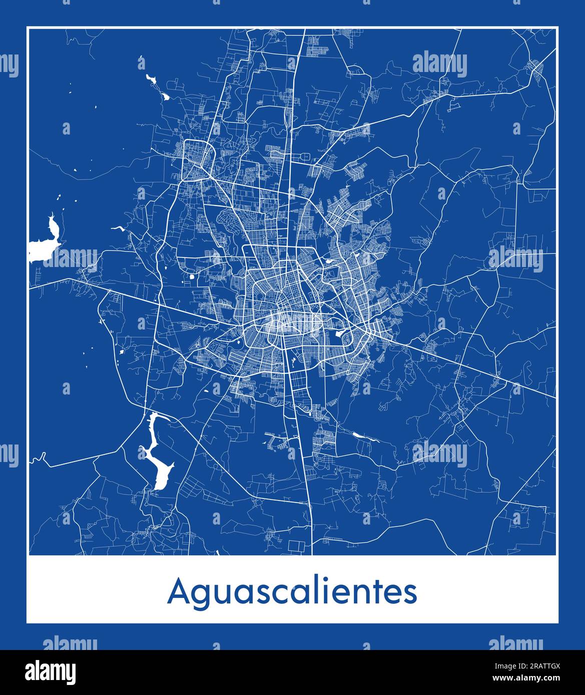 Aguascalientes Mexique Amérique du Nord carte de la ville illustration vectorielle d'impression bleue Illustration de Vecteur