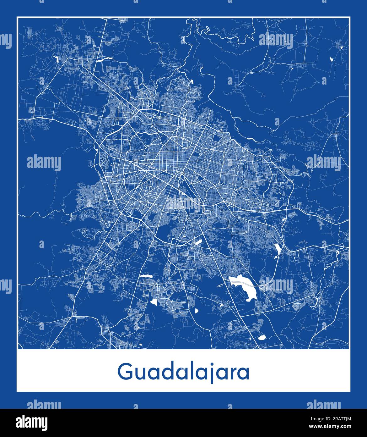 Guadalajara Mexique Amérique du Nord carte de la ville illustration vectorielle d'impression bleue Illustration de Vecteur