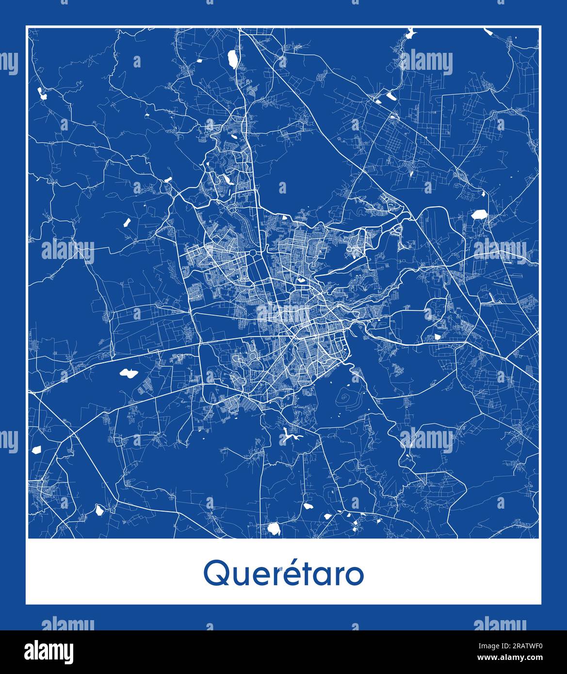 Queretaro Mexique Amérique du Nord carte de la ville illustration vectorielle d'impression bleue Illustration de Vecteur