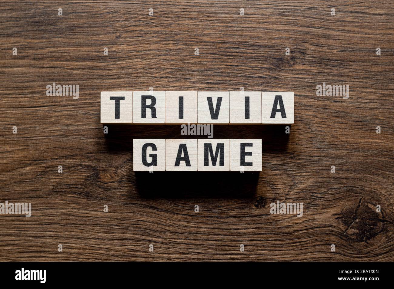 Trivia jeu - concept de mot sur les blocs de construction, texte Banque D'Images