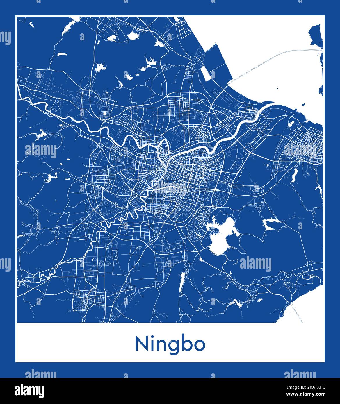 Ningbo China Asia City map illustration vectorielle d'impression bleue Illustration de Vecteur