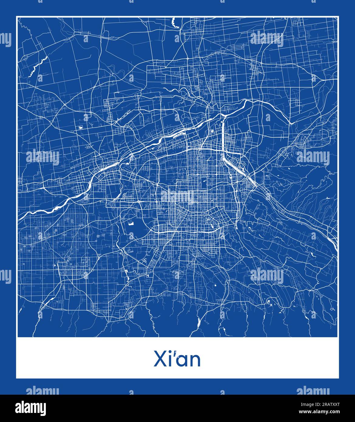Xi'an China Asia City carte bleu illustration vectorielle Illustration de Vecteur