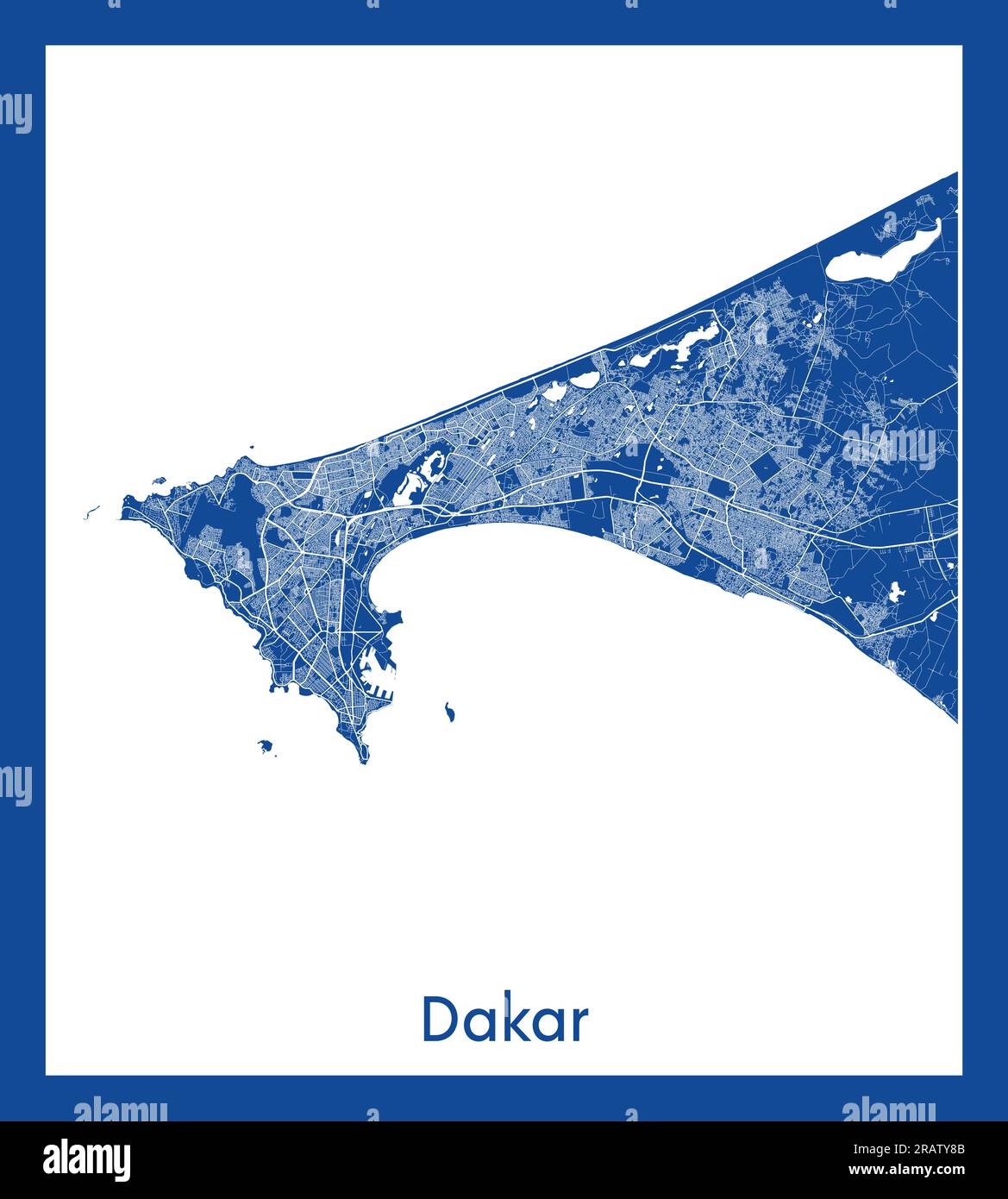 Dakar Sénégal Afrique carte de la ville illustration vectorielle d'impression bleue Illustration de Vecteur