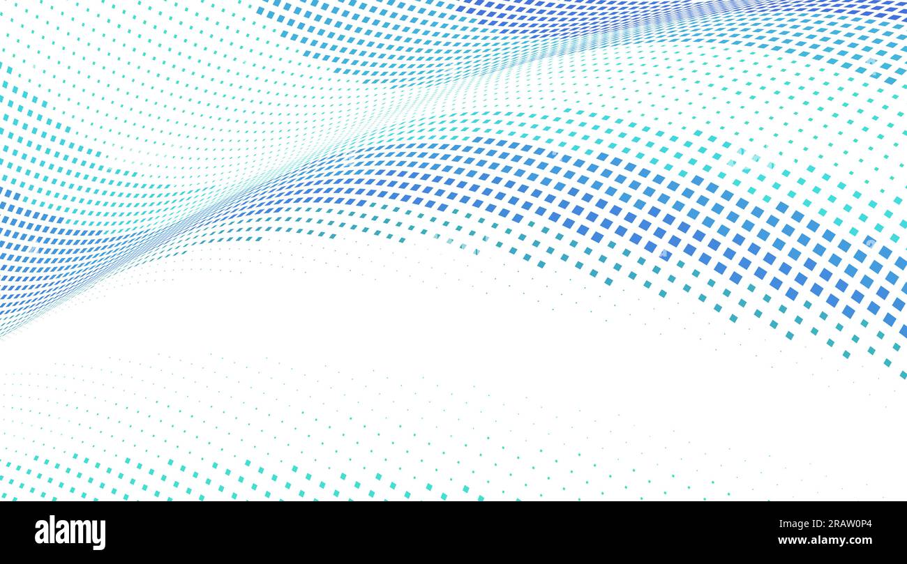 Surface pointillée courbe abstraite avec effet de demi-teinte par petits carrés bleus et turquoises. Motif graphique vectoriel Illustration de Vecteur