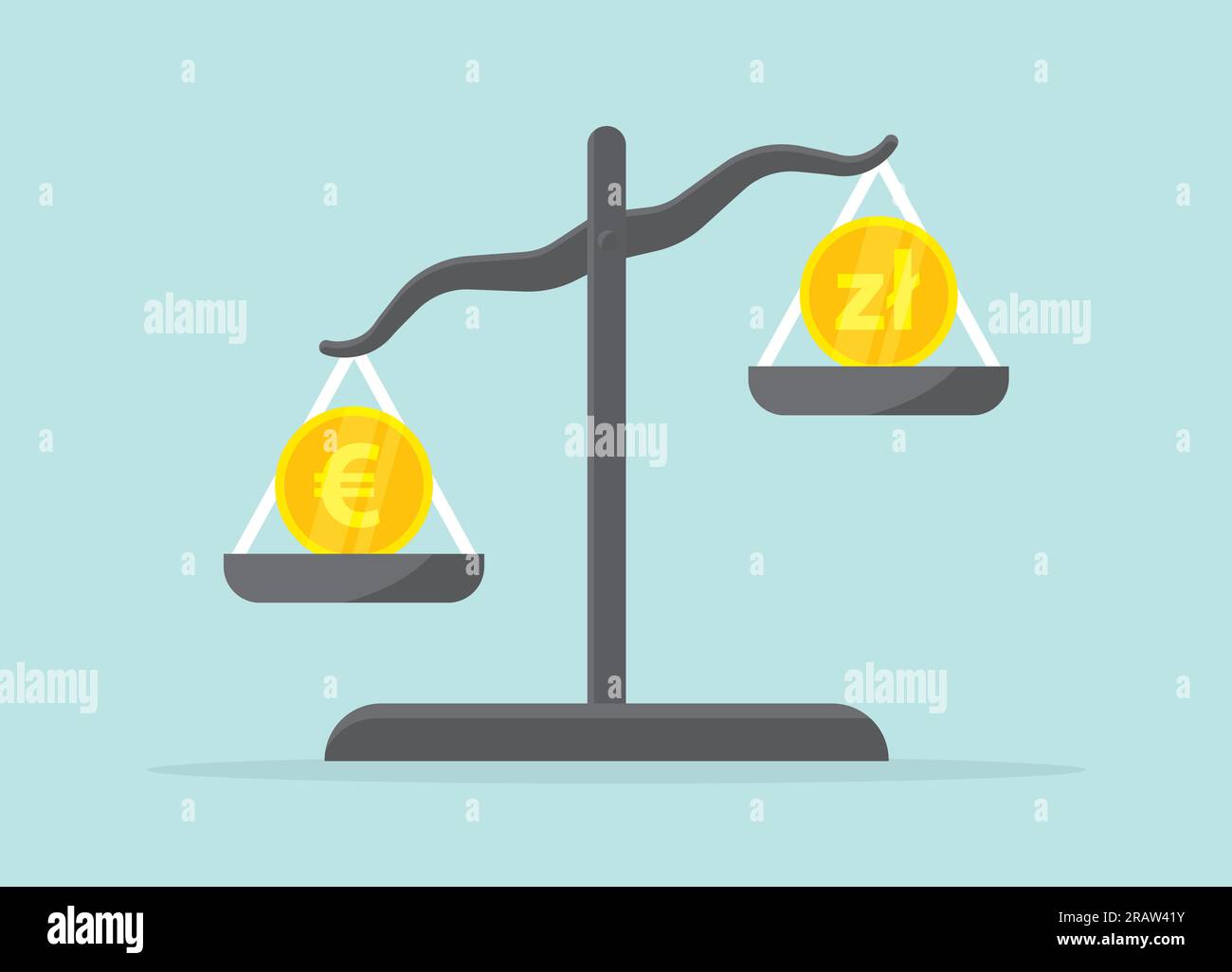 euro et zloty polonais pièces sur des échelles, concept de taux de change- illustration vectorielle Illustration de Vecteur