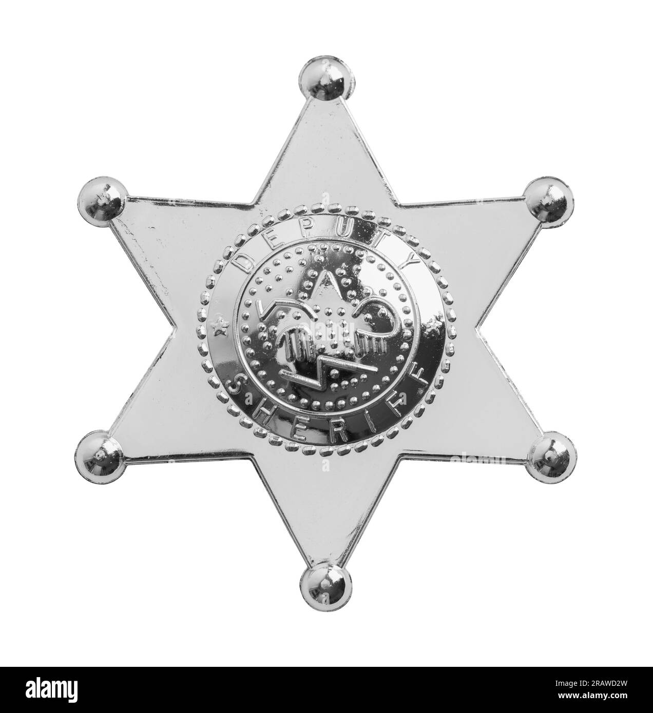 Badge Star police en plastique découpé sur blanc. Banque D'Images