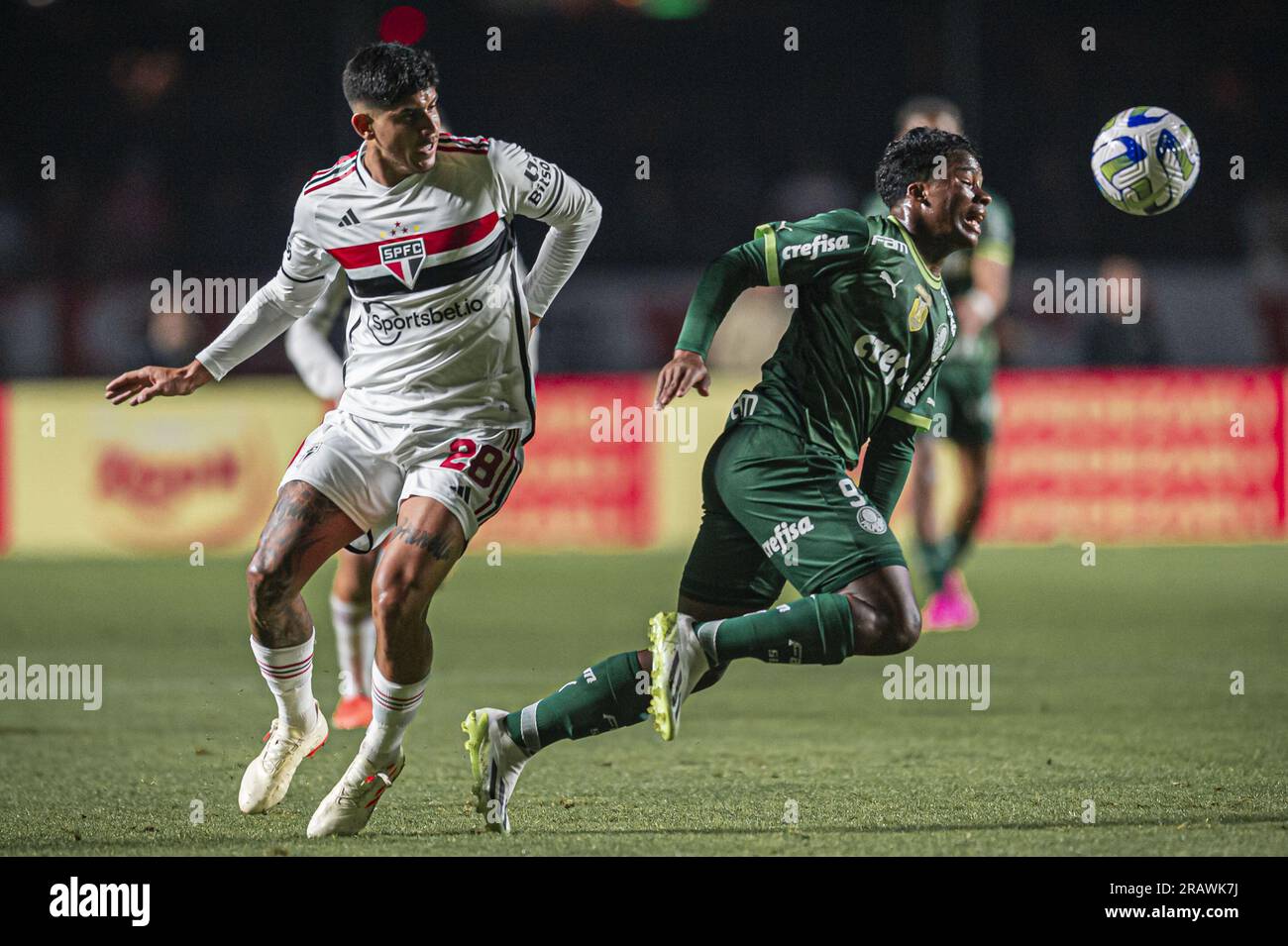 Sao Paulo, Sao Paulo, Brésil. 5 juillet 2023. SAO PAULO (SP), 07/05/2023 - COPA DO BRASIL/SAO PAULO VS PALMEIRAS - Endrick et Alan Franco lors du match entre Sao Paulo et Palmeiras, valable pour la première étape des quarts de finale du football Copa do Brasil 2023, qui se tient au stade Cicero Pompeu de Toledo (Morumbi), au sud de la ville de Sao Paulo, ce mercredi 5 juillet 2023. (Image de crédit : © Anderson Lira/TheNEWS2 via ZUMA Press Wire) USAGE ÉDITORIAL SEULEMENT! Non destiné à UN USAGE commercial ! Banque D'Images