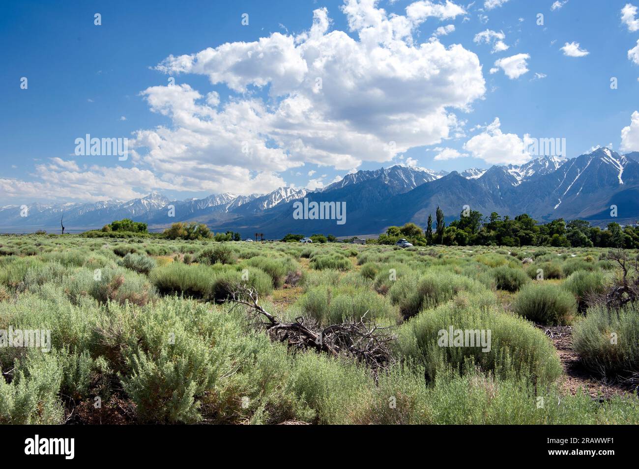 Voitures conduisant vers le nord sur la pittoresque route 395 dans les montagnes de la Sierra du Nord près de Lone Pine, Californie Banque D'Images