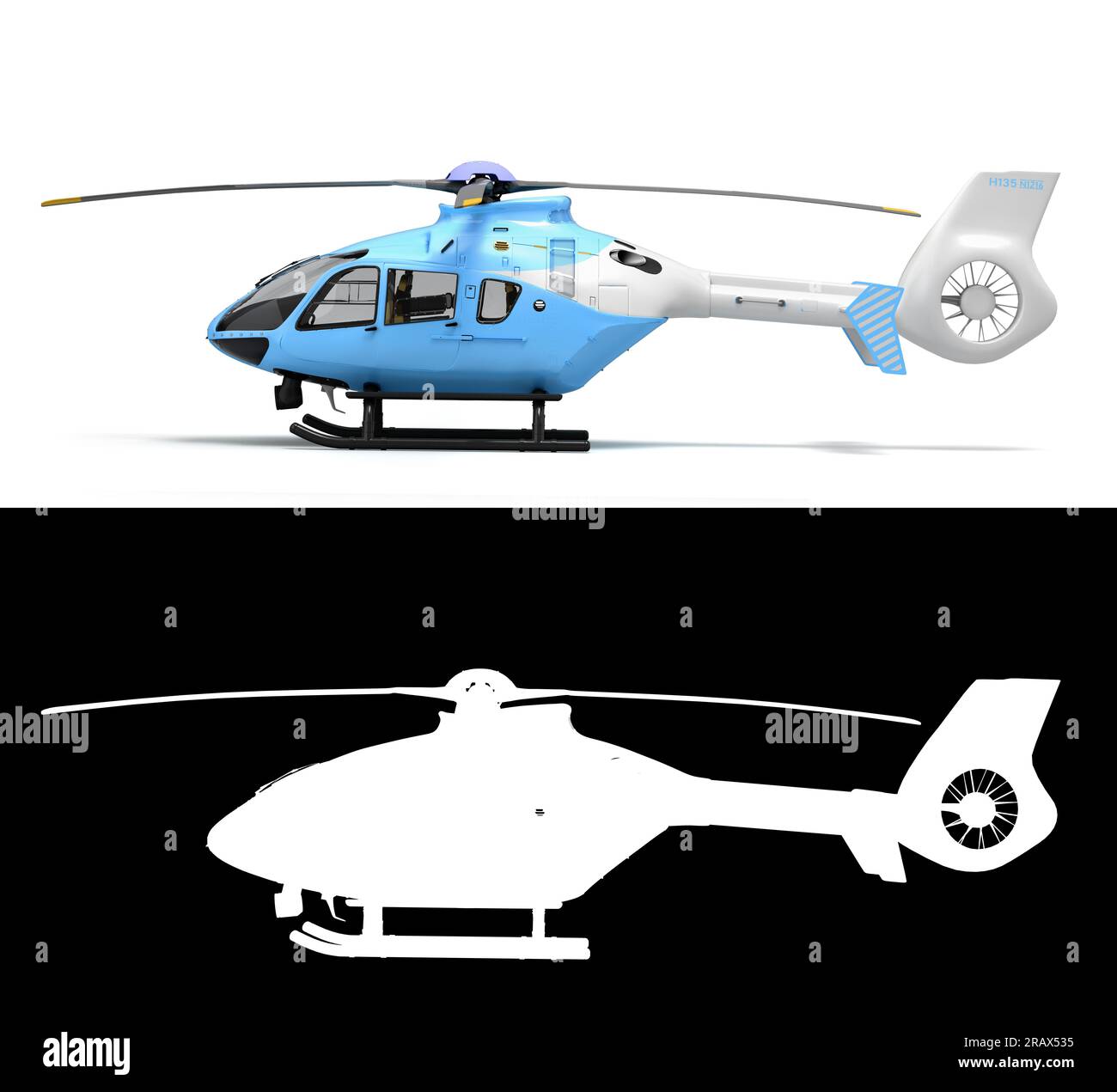 hélicoptère polyvalent de passagers pour le transport aérien vue gauche rendu 3d sur blanc avec alpha Banque D'Images