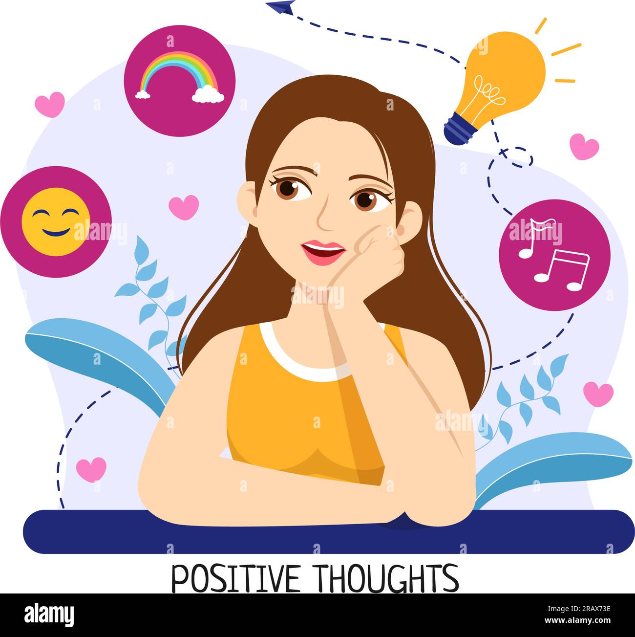 Pensées positives Illustration vectorielle avec la pensée positive comme un état d'esprit en symbolisant la créativité et Dreams Flat Cartoon dessinés à la main modèles Illustration de Vecteur