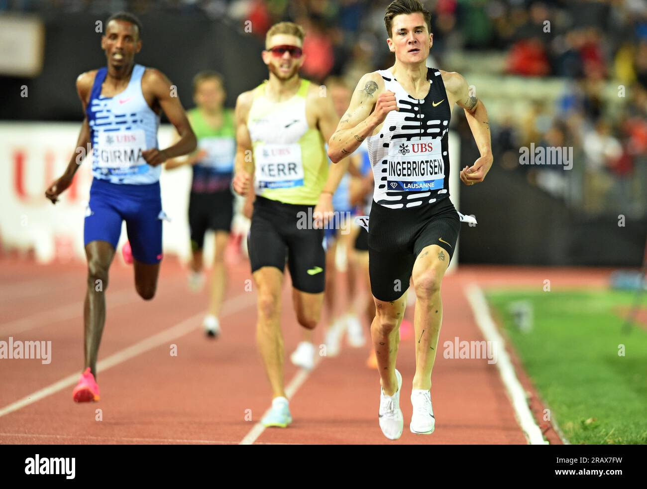 Jakob Ingebrigtsen (NOR) remporte le 1.500m en 3:28,72 lors de l’Athletiissima, vendredi 30 juin 2023, à Lausanne, Suisse. (Jiro Mochizuki/image du sport) Banque D'Images