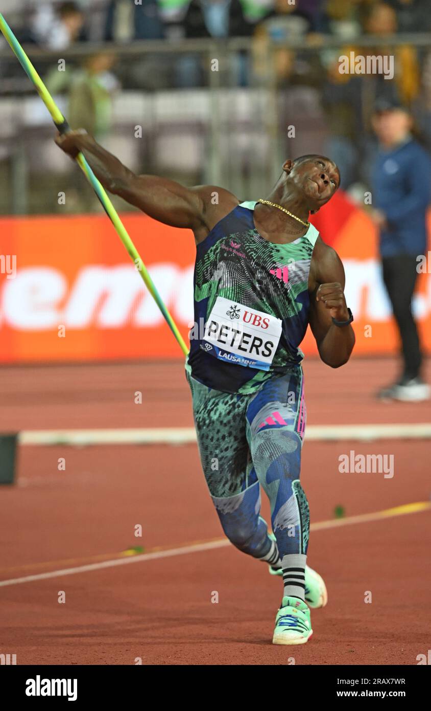 Anderson Peters (GRN) se classe cinquième au javelot à 269-9 (82.23m) lors de l'Athletiissima, vendredi 30 juin 2023, à Lausanne, Suisse. (Jiro Mochizuki/image du sport) Banque D'Images