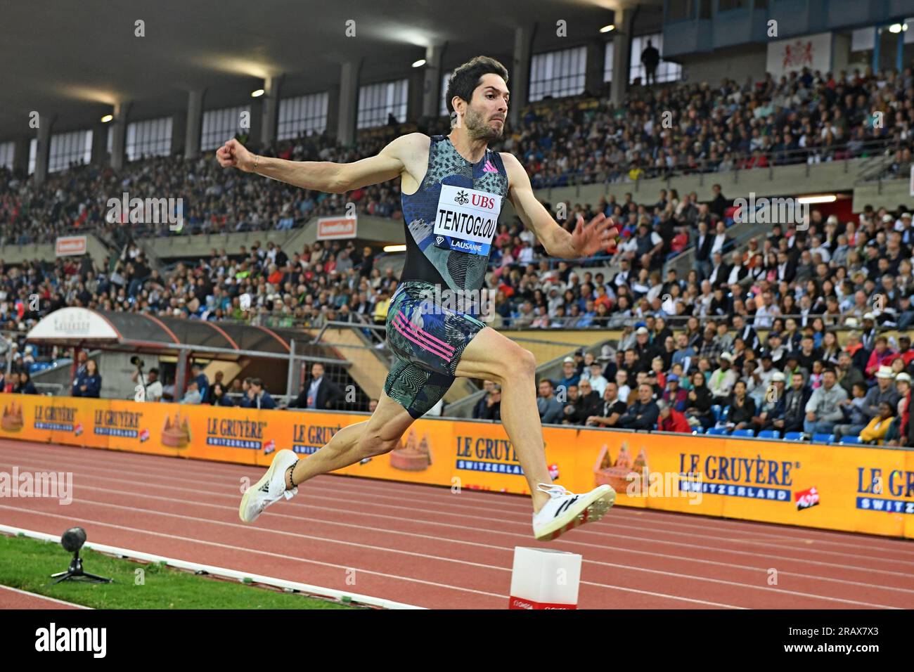 Miltiadis Tentoglou (GRE) se classe deuxième du saut en longueur à 26-5 1/4 (8.07m)lors de l'Athletiissima, vendredi 30 juin 2023, à Lausanne, Suisse. (Jiro Mochizuki/image du sport) Banque D'Images