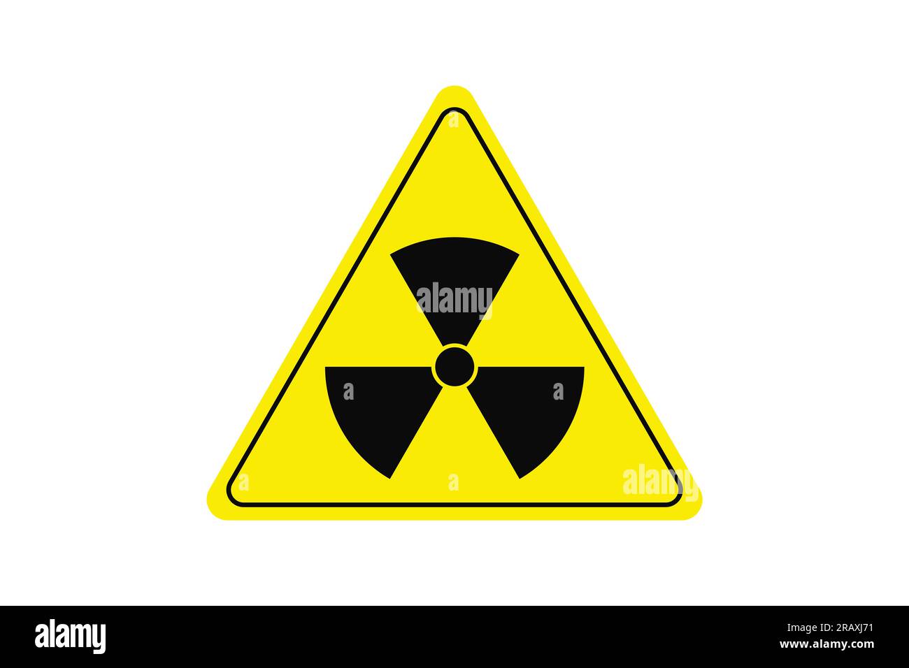 Panneau de rayonnement noir et jaune sur fond blanc gros plan, danger et rayonnement, panneau d'avertissement sur le rayonnement Banque D'Images