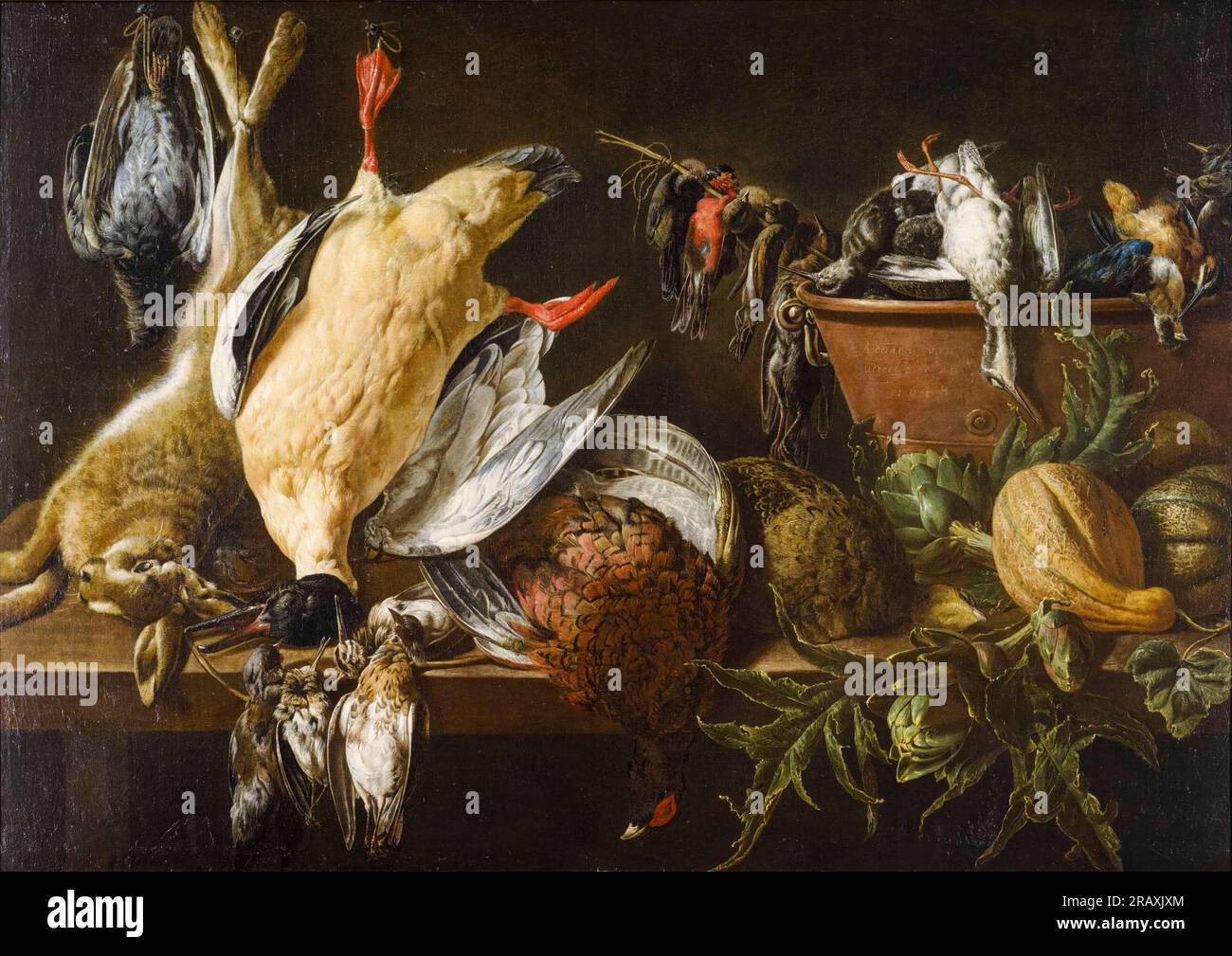 Adriaen van Utrecht, nature morte avec jeu et légumes, peinture à l'huile sur toile, 1648 Banque D'Images
