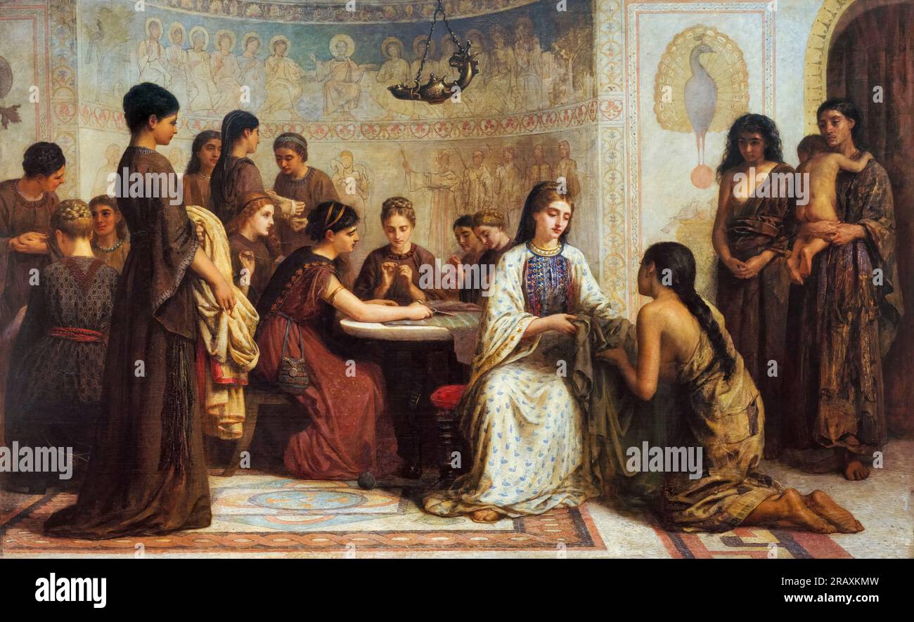 Edwin long, Une rencontre Dorcas au 6e siècle, peinture à l'huile sur toile, 1873-1877 Banque D'Images