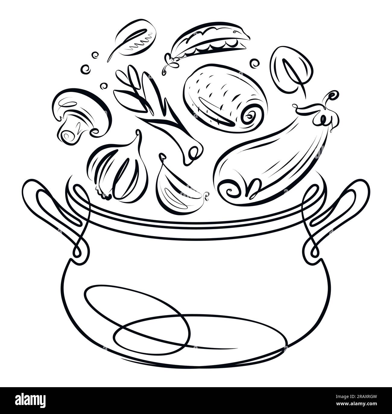 Légumes frais tombant dans la poêle de cuisine. Alimentation saine, nourriture végétarienne. Illustration vectorielle de cuisson Illustration de Vecteur