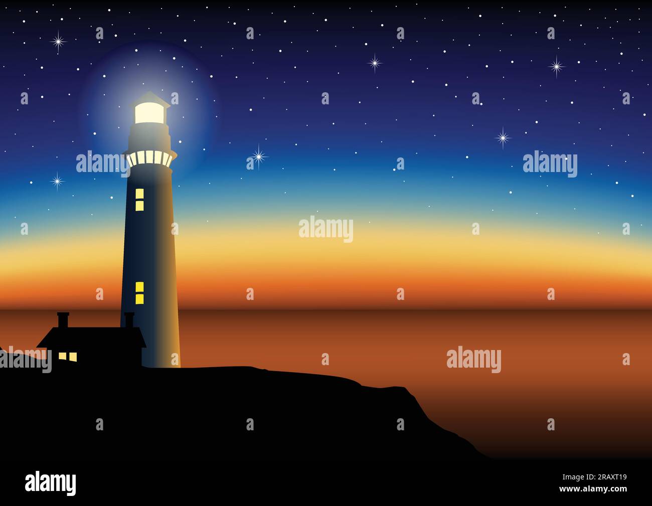 Illustration d'un phare au coucher du soleil. Dégradé de maillage au format eps10. Illustration de Vecteur