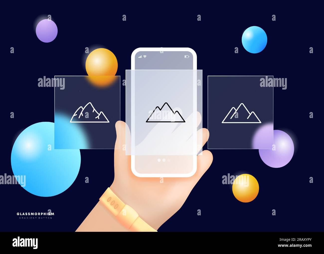 Icône de ligne de montagne. Rock, pic, neige, volcan, grimpeur, Grimper, hauteur de falaise Glassmorphism UI téléphone application écran ligne vectorielle Illustration de Vecteur