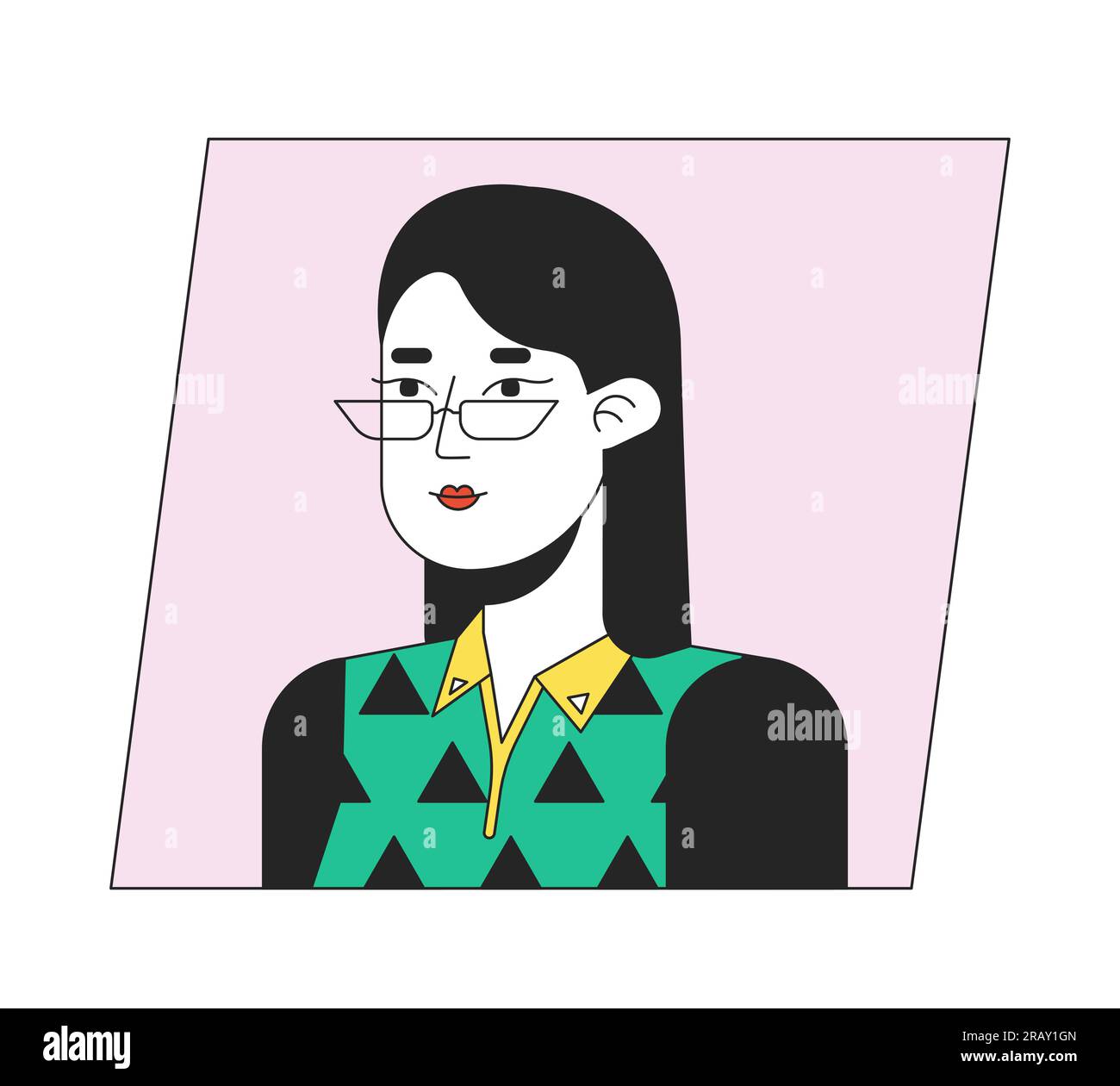 Brunette femme dans des lunettes avec cheveux courts icône d'avatar de dessin animé de couleur plate Illustration de Vecteur