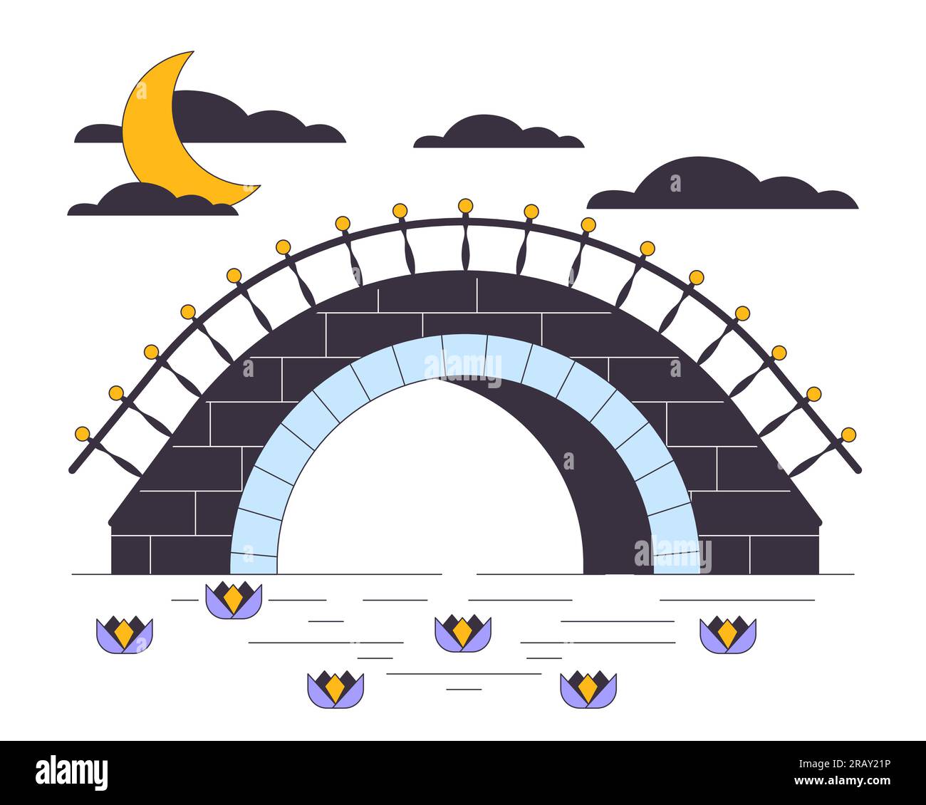 Pont de pierre sous la ligne plate de la rivière illustration de vecteur de point de concept Illustration de Vecteur