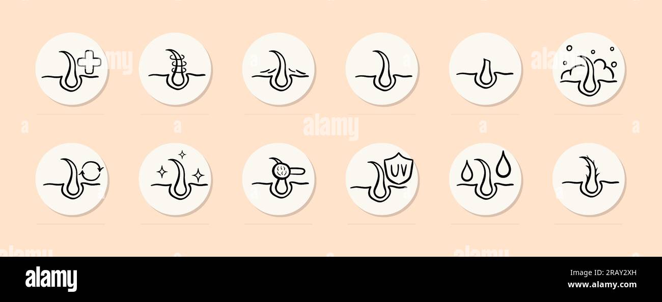 Icône de ligne de soins capillaires. Hydratant, renouvellement, pointes fourchues, cheveux fragiles faibles, protection. Fond de couleur pastel. Icône de ligne vectorielle Illustration de Vecteur