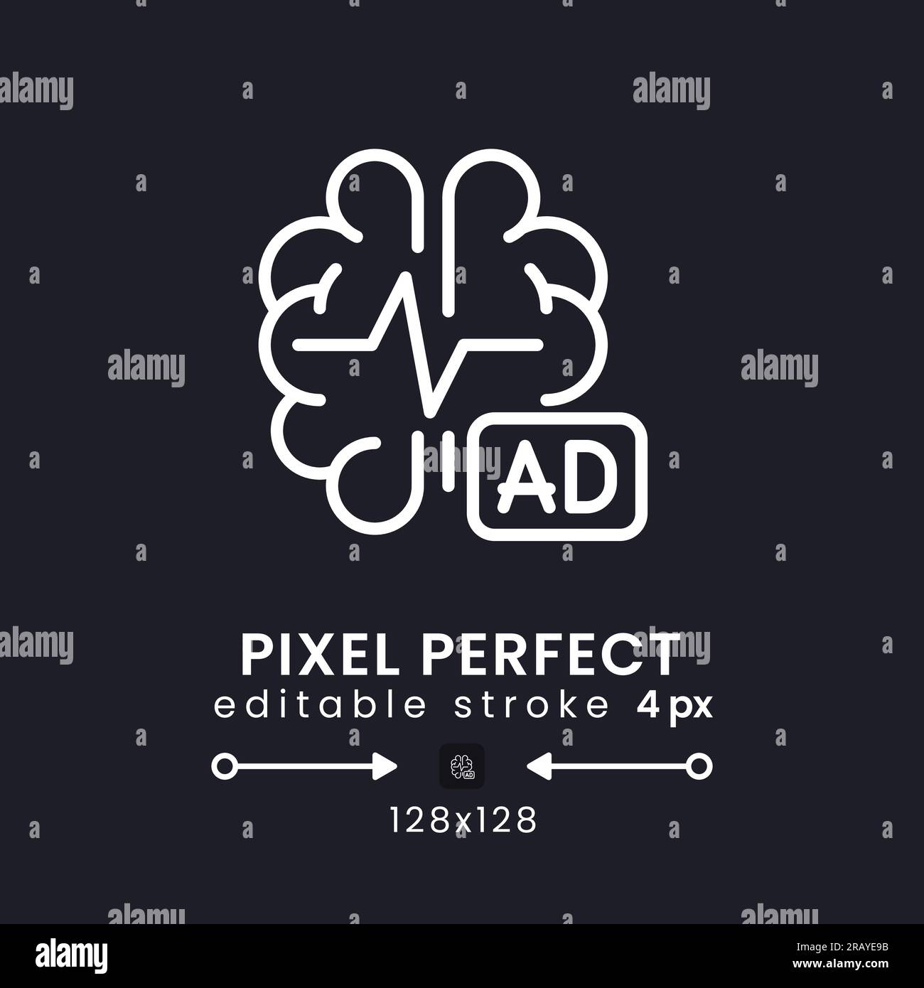 Électroencéphalogramme blanc linéaire icône de bureau sur noir Illustration de Vecteur