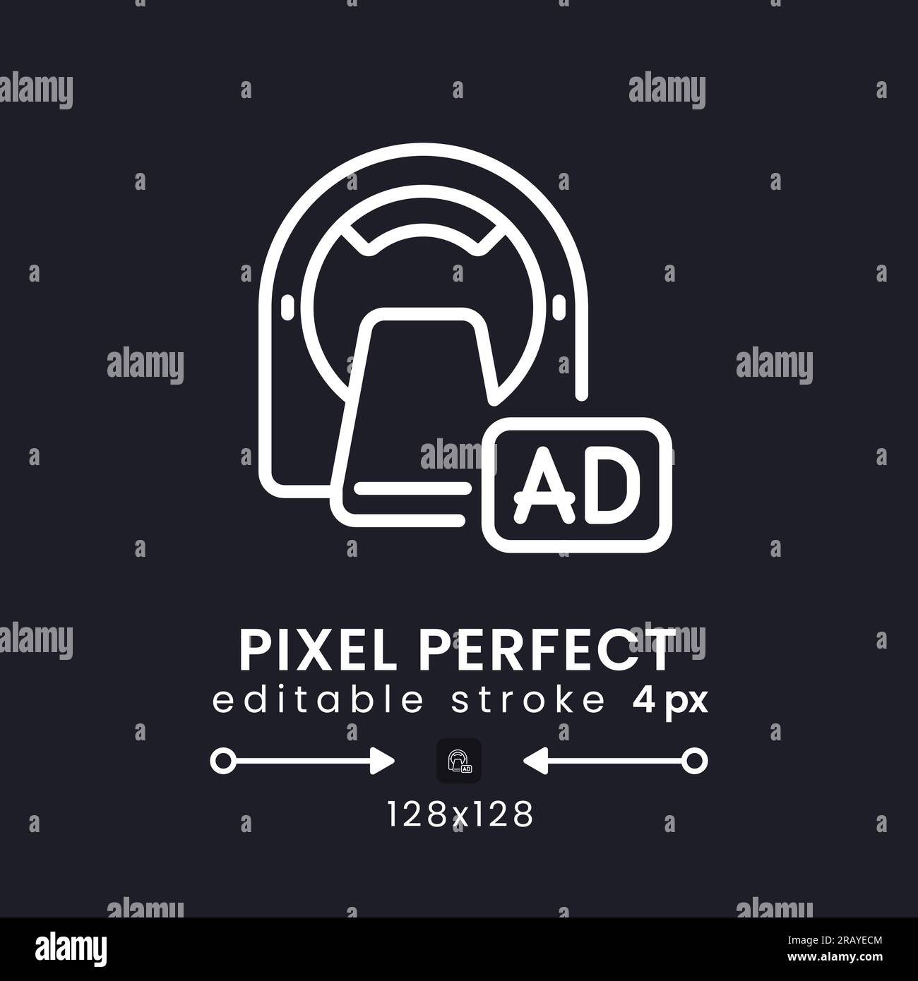 Imagerie par résonance magnétique fonctionnelle blanc linéaire icône de bureau sur noir Illustration de Vecteur