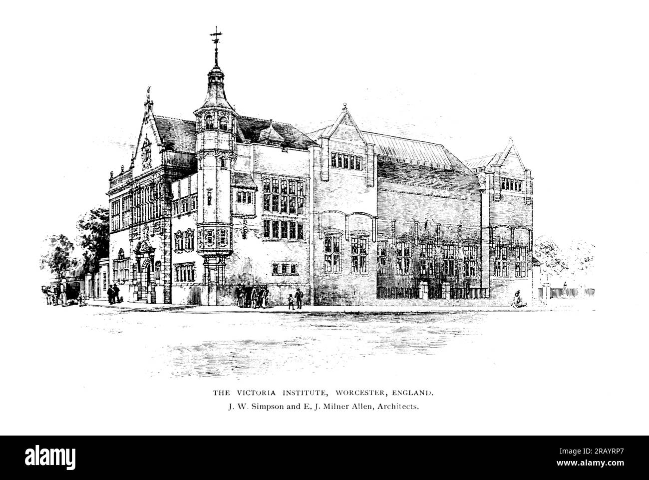 The Victoria Institute, Worchester, Angleterre J. W. Simpson et E. J. Milner Allen, Architects from the Article Schools and School-House Architecture par E. C. Gardner du magazine Engineering CONSACRÉ AU PROGRÈS INDUSTRIEL Volume X octobre 1896 NEW YORK The Engineering Magazine Co Banque D'Images