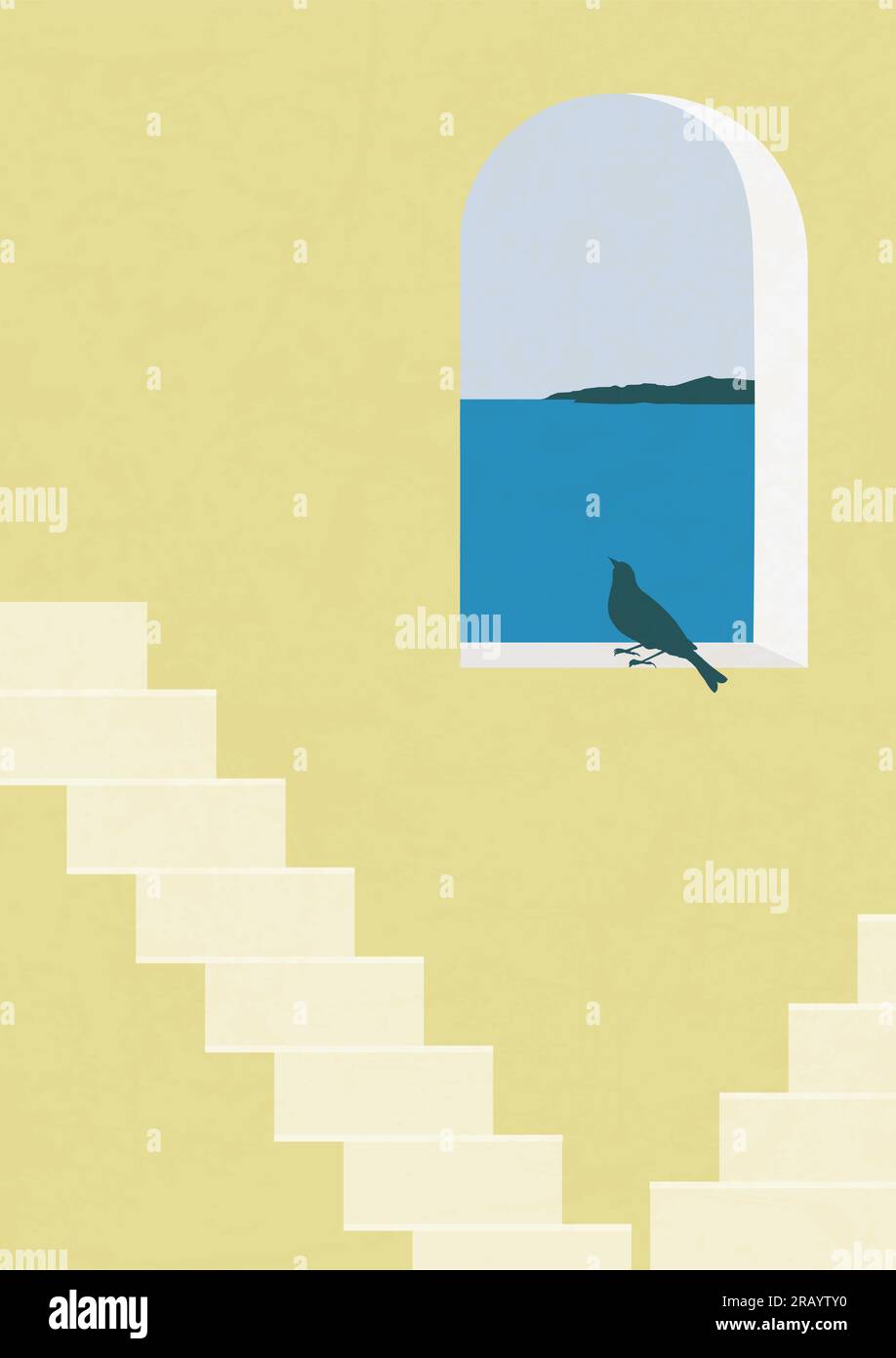 Affiche d'illustration esthétique avec vue sur le Santorini. Eléments d'architecture Illustration de Vecteur