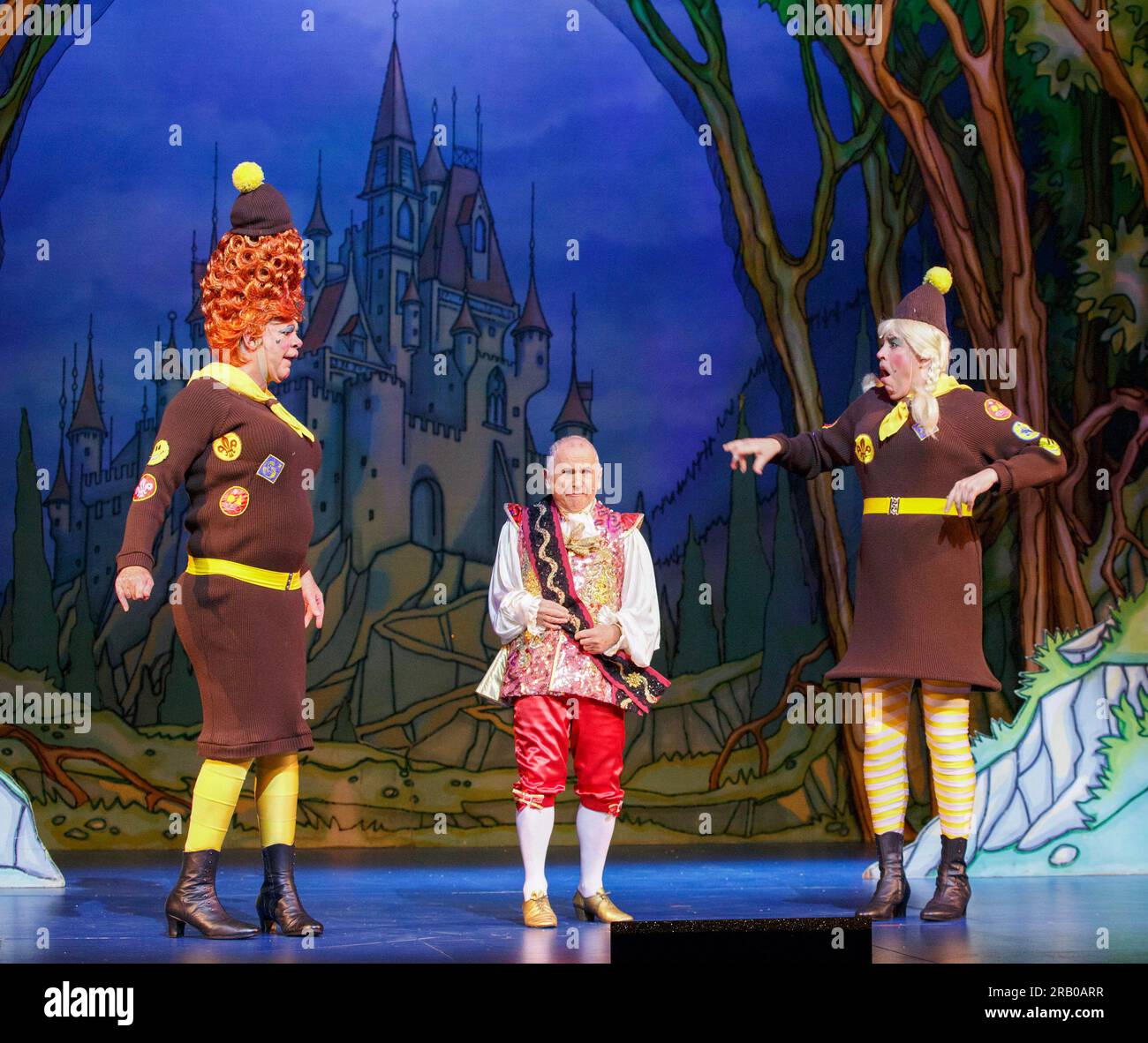 de gauche à droite : Matthew Kelly (Ugly Sister), Wayne Sleep (Dandini), Matthew Rixon (Ugly Sister) dans CENDRILLON au New Wimbledon Theatre, Londres SW19 09/12/2014 écrit par Eric Potts chorégraphe : Lizzi Gee réalisateur : Ian Talbot Banque D'Images